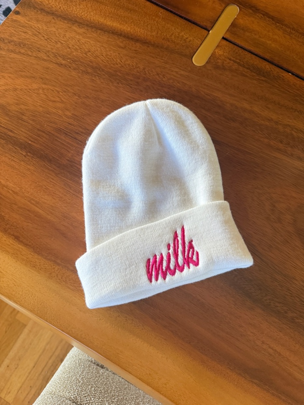 Milk Cookies Branded White Beanie